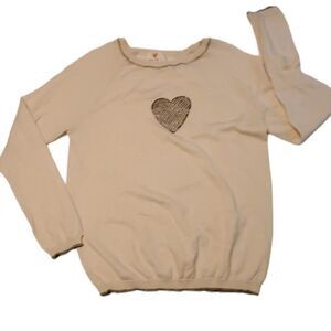 14 ZARA sweater heart silver cream gray Collection 13 LARGE xl